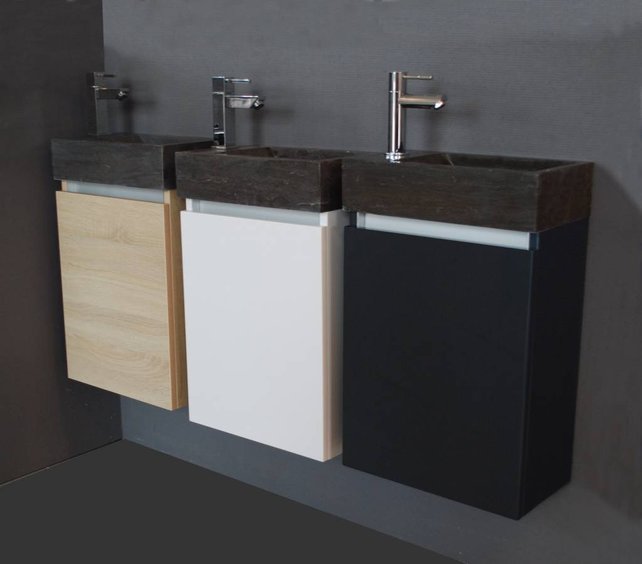 Toiletmeubel Trendline Stone Hoogglans Antraciet 40x52x22cm Kraangat Rechts MDF Rechtsdraaiend Softclose Greeploos Natuurstenen Wasbak Toiletmeubel Trendline Stone Hoogglans Antraciet 40x52x22cm Kraangat Rechts MDF Rechtsdraaiend Softclose Greeploos Natuurstenen Wasbak