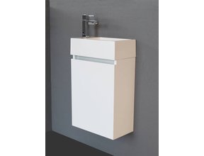 Toiletmeubel Trendline Hoogglans Wit 40x52x22cm Kraangat Rechts MDF Rechtsdraaiend Softclose Greeploos Mineraalmarmer Fontein