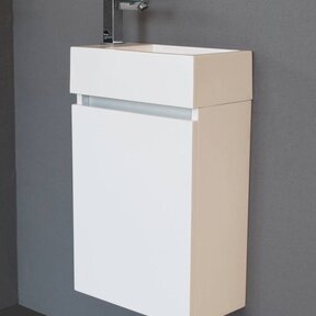 Toiletmeubel Trendline Hoogglans Wit 40x52x22cm Kraangat Rechts MDF Rechtsdraaiend Softclose Greeploos Mineraalmarmer Fontein