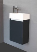 Toiletmeubel Trendline Hoogglans Antraciet 40x52x22cm L/R Kraangat Rechts MDF Rechtsdraaiend Softclose Greeploos Mineraalmarmer Fontein