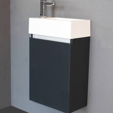 Toiletmeubel Trendline Hoogglans Antraciet 40x52x22cm L/R Kraangat Rechts MDF Rechtsdraaiend Softclose Greeploos Mineraalmarmer Fontein
