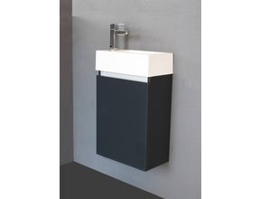 Toiletmeubel Trendline Hoogglans Antraciet 40x52x22cm L/R Kraangat Rechts MDF Rechtsdraaiend Softclose Greeploos Mineraalmarmer Fontein