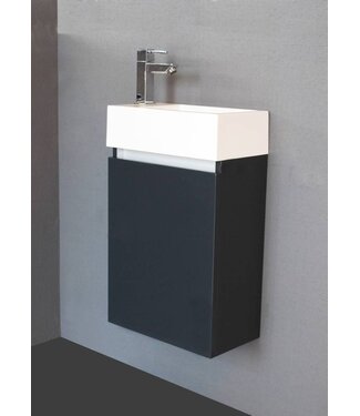 SANI-SUPPLY Toiletmeubel Trendline Hoogglans Antraciet 40x52x22cm L/R Kraangat Rechts MDF Rechtsdraaiend Softclose Greeploos Mineraalmarmer Fontein