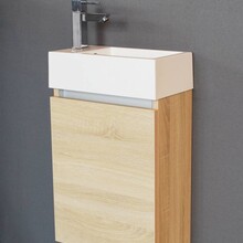 Toiletmeubel Trendline Light Wood 40x52x22cm L/R Kraangat Rechts MDF Rechtsdraaiend Softclose Greeploos Mineraalmarmer Fontein