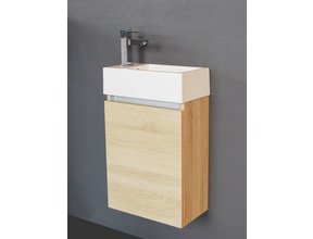 Toiletmeubel Trendline Light Wood 40x52x22cm L/R Kraangat Rechts MDF Rechtsdraaiend Softclose Greeploos Mineraalmarmer Fontein