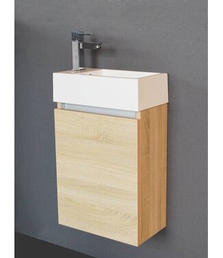SANI-SUPPLY Toiletmeubel Trendline Light Wood 40x52x22cm L/R Kraangat Rechts MDF Rechtsdraaiend Softclose Greeploos Mineraalmarmer Fontein
