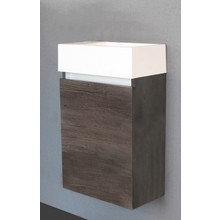 SaniPro Toiletmeubel Trendline Century Oak 40x52x22cm L/R Kraangat Rechts MDF Rechtsdraaiend Softclose Greeploos Mineraalmarmer Fontein