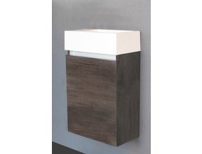 SaniPro Toiletmeubel Trendline Century Oak 40x52x22cm L/R Kraangat Rechts MDF Rechtsdraaiend Softclose Greeploos Mineraalmarmer Fontein