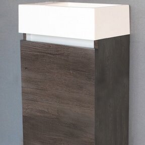 SaniPro Toiletmeubel Trendline Century Oak 40x52x22cm L/R Kraangat Rechts MDF Rechtsdraaiend Softclose Greeploos Mineraalmarmer Fontein