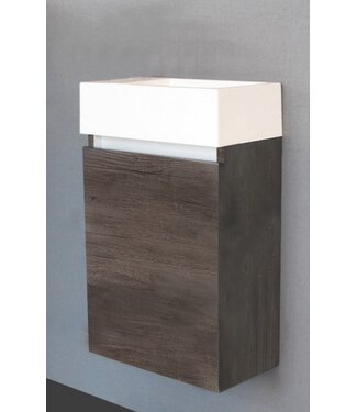 SANI-SUPPLY SaniPro Toiletmeubel Trendline Century Oak 40x52x22cm L/R Kraangat Rechts MDF Rechtsdraaiend Softclose Greeploos Mineraalmarmer Fontein