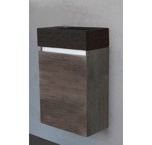 Toiletmeubel Trendline Stone Century Oak 40x52x22cm Kraangat Rechts MDF Rechtsdraaiend Softclose Greeploos Natuurstenen Wasbak