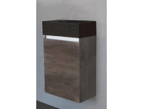 Toiletmeubel Trendline Stone Century Oak 40x52x22cm Kraangat Rechts MDF Rechtsdraaiend Softclose Greeploos Natuurstenen Wasbak