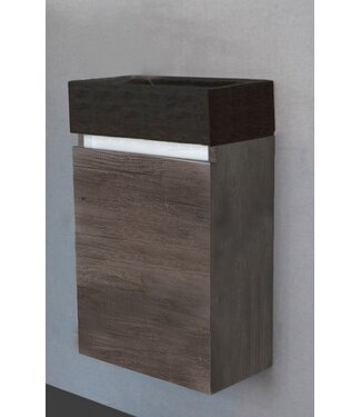 SANI-SUPPLY Toiletmeubel Trendline Stone Century Oak 40x52x22cm Kraangat Rechts MDF Rechtsdraaiend Softclose Greeploos Natuurstenen Wasbak