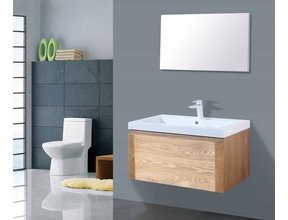 Badkamermeubelset 80cm Sanipro Vision Trend massief eiken hout met Kunstmarmer wasbak
