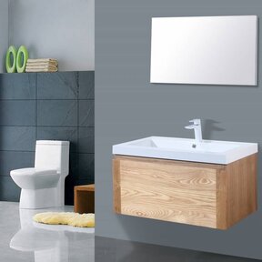 Badkamermeubelset 80cm Sanipro Vision Trend massief eiken hout met Kunstmarmer wasbak