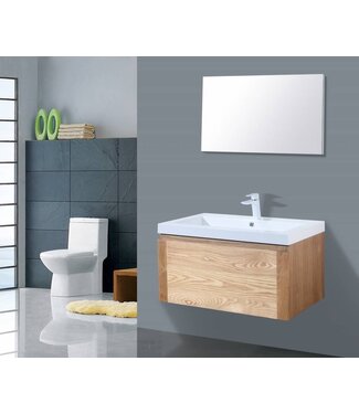 SANI-SUPPLY Badkamermeubelset 80cm Sanipro Vision Trend massief eiken hout met Kunstmarmer wasbak