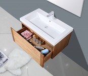 Badkamermeubelset 80cm Sanipro Vision Trend massief eiken hout met Kunstmarmer wasbak