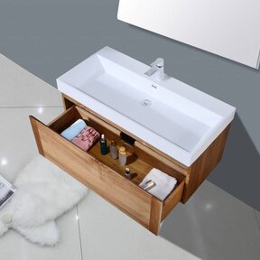 Badkamermeubelset 100cm Sanipro Vision Trend massief eiken hout met Kunstmarmer wasbak