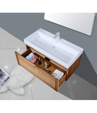 SANI-SUPPLY Badkamermeubelset 100cm Sanipro Vision Trend massief eiken hout met Kunstmarmer wasbak