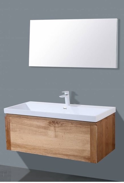 Badkamermeubelset 100cm Sanipro Vision Trend massief eiken hout met Kunstmarmer wasbak