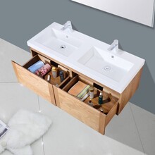 Badkamermeubelset 120cm Sanipro Vision Trend massief eiken hout met Kunstmarmer wasbak