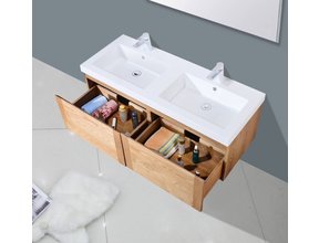 Badkamermeubelset 120cm Sanipro Vision Trend massief eiken hout met Kunstmarmer wasbak