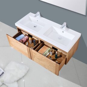 Badkamermeubelset 120cm Sanipro Vision Trend massief eiken hout met Kunstmarmer wasbak