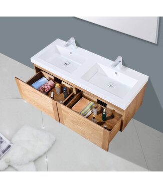 SANI-SUPPLY Badkamermeubelset 120cm Sanipro Vision Trend massief eiken hout met Kunstmarmer wasbak