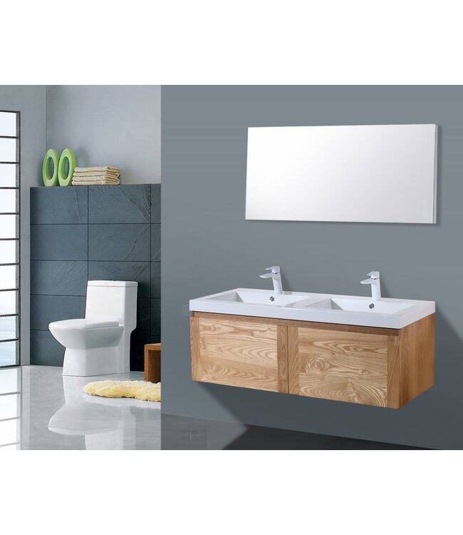 Badkamermeubelset 120cm Sanipro Vision Trend massief eiken hout met Kunstmarmer wasbak