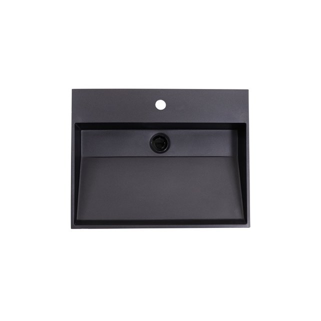 Wastafel Zwart Mat Quartz Trend 60x47x12 cm met 1 kraangat overloop