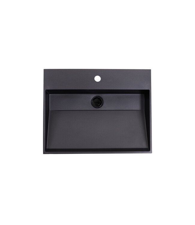 Wastafel Zwart Mat Quartz Trend 60x47x12 cm met 1 kraangat overloop