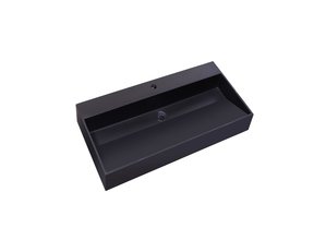 Wastafel Zwart Mat Quartz Trend 80x47x12 cm met 1 kraangat overloop
