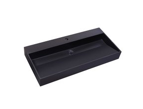 Wastafel Zwart Mat Quartz Trend 100x47x12 cm met 1 kraangat met overloop