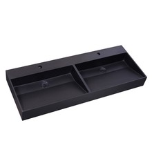 Wastafel Quartz Trend Mat Zwart 120x47x3 cm dubbele bak met 2 kraangaten met overloop