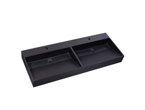 Wastafel Quartz Trend Mat Zwart 120x47x3 cm dubbele bak met 2 kraangaten met overloop