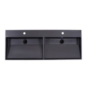 Wastafel Quartz Trend Mat Zwart 120x47x3 cm dubbele bak met 2 kraangaten met overloop