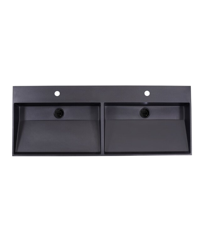 Wastafel Quartz Trend Mat Zwart 120x47x3 cm dubbele bak met 2 kraangaten met overloop