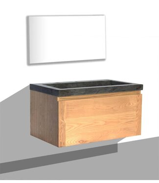 SANI-SUPPLY Badkamermeubelset 80cm met wastafel Vision Stone Sanipro massief eiken hout met natuursteen wasbak