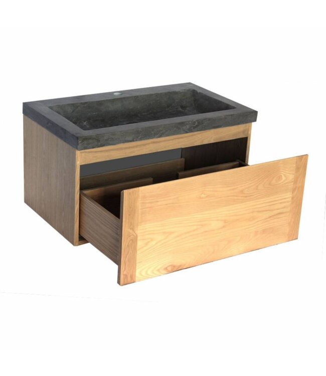 Badkamermeubelset 80cm met wastafel Vision Stone Sanipro massief eiken hout met natuursteen wasbak