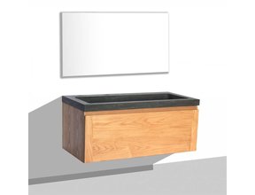 Badkamermeubelset 100cm met wastafel Vision Stone Sanipro massief eiken hout met natuursteen wasbak