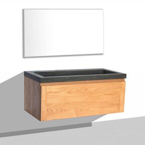 Badkamermeubelset 100cm met wastafel Vision Stone Sanipro massief eiken hout met natuursteen wasbak