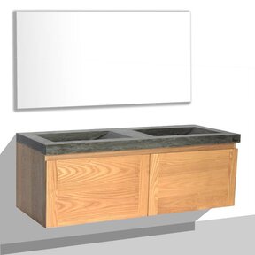 Badkamermeubelset 120cm met wastafel Vision Stone Sanipro massief eiken hout met Natuursteen wasbak