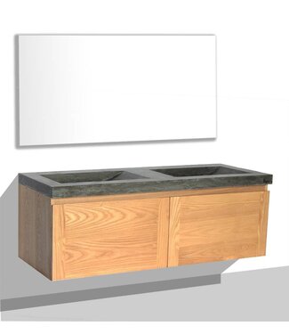 SANI-SUPPLY Badkamermeubelset 120cm met wastafel Vision Stone Sanipro massief eiken hout met Natuursteen wasbak