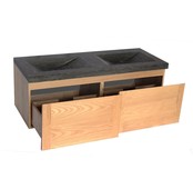 Badkamermeubelset 120cm met wastafel Vision Stone Sanipro massief eiken hout met Natuursteen wasbak