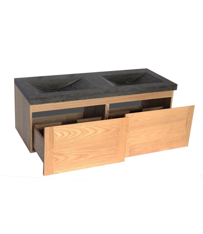 Badkamermeubelset 120cm met wastafel Vision Stone Sanipro massief eiken hout met Natuursteen wasbak