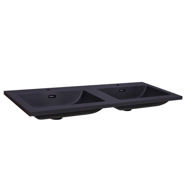 Wastafel Quartz Classic Mat Zwart 120x47x3 cm dubbele bak met 2 kraangaten Wastafel Quartz Classic Mat Zwart 120x47x3 cm dubbele bak met 2 kraangaten