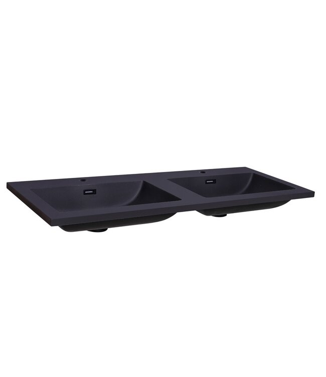 Wastafel Quartz Classic Mat Zwart 120x47x3 cm dubbele bak met 2 kraangaten