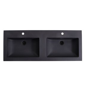 Wastafel Quartz Classic Mat Zwart 140x47x3 cm dubbele bak met 2 kraangaten