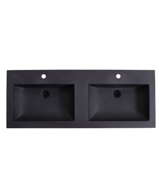 SANI-SUPPLY Wastafel Quartz Classic Mat Zwart 140x47x3 cm dubbele bak met 2 kraangaten