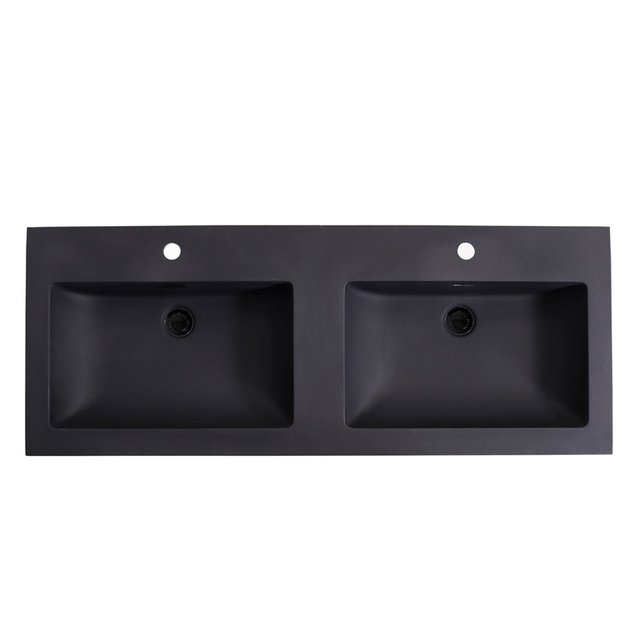 Wastafel Quartz Classic Mat Zwart 140x47x3 cm dubbele bak met 2 kraangaten
